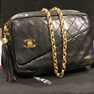 Chanel Vintage Black Lambskin Tasseled Crossbody